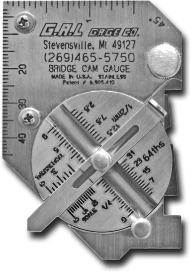 Pocket Bridge Cam Gauge - Check Angle of Preparation, Excess Weld Metal, Depth of Undercut, Depth of Pitting, and more.